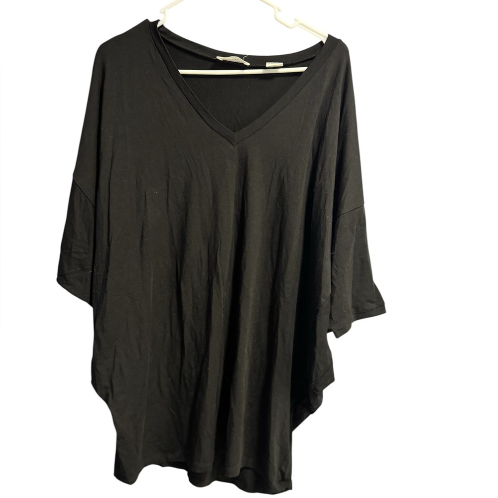 Marcella V-neck Tunic Top Womens Batwing Dolman Sleeve Black Size XL Minimal EUC